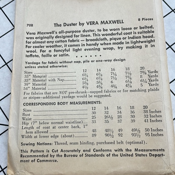 Vintage American Designers, Vera Maxwell, sewing pattern 708, bust 32, ca 1950s - Picture 3 of 5